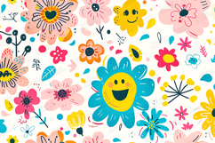 Whimsical Retro Smiley Face Floral Background Product Image 1