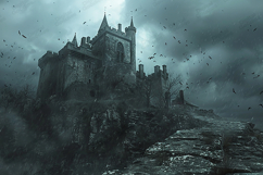 Gothic Haunted Castle on Stormy Cliff Background Product Image 1