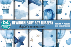 Newborn Baby Boy Nursery Digital Paper Background PNG Product Image 1