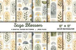 Sage Blossom Watercolor Digital Papers JPG Product Image 1