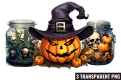 Halloween In Jar Watercolor Clipart, Halloween View Product Image 1