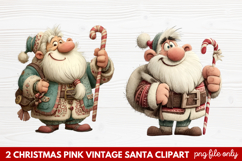 Pink Vintage Santa Clipart | Retro Christmas Santa PNG Product Image 1