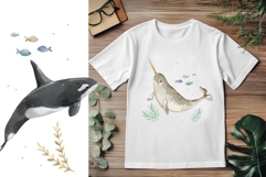 Watercolor Whales Clipart, Nautical Ocean Animals Product Image 3