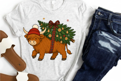 Highland Cow Christmas PNG, Christmas Tree Carrying Cow Product Image 4