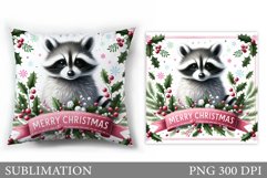 Cute Raccoon Pillow Design. Christmas Pillow Sublimation Product Image 1