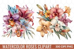Watercolor Roses Clipart Bouquets, Watercolor Clipart Product Image 1