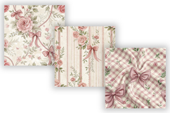 Bow Toile Digital Paper Pack, Vintage Ribbon Floral Seamless Product Image 5