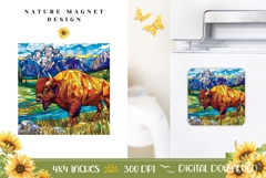 Stained Glass Bison Magnet Design, Nature Magnet Template Product Image 1