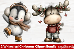 2 Whimsical Christmas Clipart | Cute Festive Holiday PNG Product Image 1
