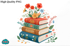 Watercolor Floral Books Clipart PNG Product Image 1