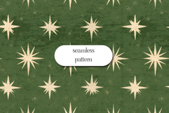 Vintage Beige Stars on Green Distressed Seamless Pattern Product Image 1