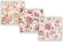Pink Toile De Jouy Seamless Pattern, Pink Floral Pattern Product Image 5