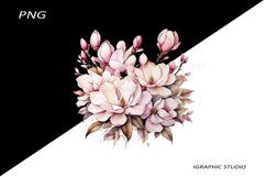 Watercolor Pink Magnolia Clipart, Wedding Flowers Clipart Product Image 1