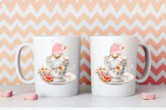 Watercolor gnome in a mug of tea with cookies, Gnome PNG Product Image 5
