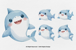 15 Bundle Watercolor Shark Ocean Sea Predator Cute Kids Product Image 5