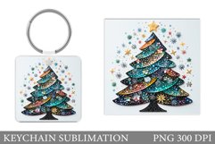 Christmas Tree Keychain. Christmas Square Keychain Template Product Image 1