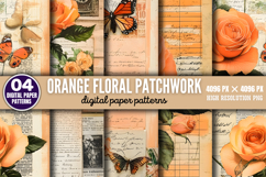 Orange Floral Patchwork Collages Sheets Digital Paper PNG Product Image 1