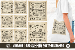 Vintage 1950 Summer Postage Stamps PNG Clipart Product Image 1