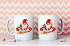 Watercolor gnome in a mug of tea with cookies, Gnome PNG Product Image 5