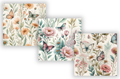 Wildflowers Butterfly Watercolor Pattern, Floral Butterfly Product Image 5