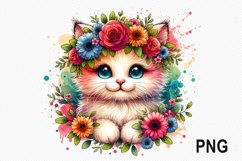 Cat Flowers Sublimation - Cat Flowers Clipart PNG Design Product Image 1