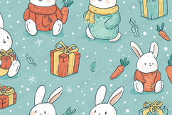 Cute Winter Bunny Seamless Pattern Christmas Illustration Product Image 1