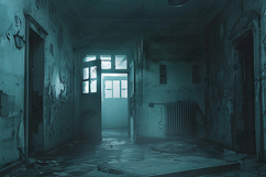 Abandoned Dark Room Interior with Broken Walls and Light Product Image 1
