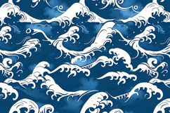 Japanese Blue Wave Seamless Ocean Pattern Design Product Image 1