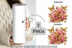 Flowers Butterflies sparkling gold glitter Tumbler Wrap Product Image 2