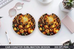 Pumpkin Car Coaster Sublimation| Halloween Coaster PNG Product Image 1