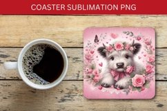 valentine square coaster - highland cow roses Product Image 1
