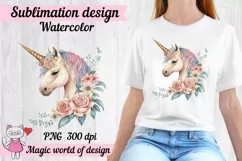Humble unicorn with roses on its mane, watercolor png Product Image 1