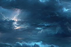 Oceanic Lightning Storm Night Landscape Background Product Image 1
