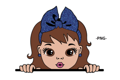 Cute Girl Face with Pink Glitter Bow Clipart PNG SVG Product Image 4