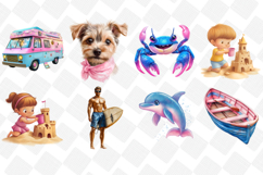 Summer Pink &amp; Blue Coastal Clipart - Summer Clipart 57 Png Product Image 3