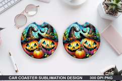 Pumpkins Car Coaster Sublimation| Halloween Coaster PNG Product Image 1