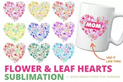 Flower & Leaf Hearts Motif Watercolor Clip Art Floral Set Product Image 1