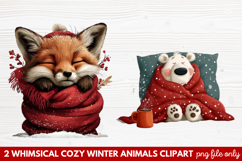 Whimsical Cozy Winter Animals Clipart | Cute Snowy Forest Product Image 1