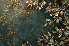 Gilded Gold Leaf on Dark Slate Botanical Background Product Image 1