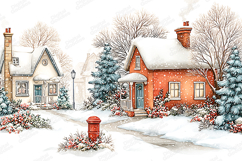 Snowy Winter Village Christmas Scene Background Product Image 1