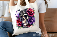 Gothic Lace Skull PNG Floral Red Purple Roses Sublimation Product Image 4