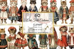 Cats in Folk Costumes Clipart, Cosplay Cats in Clothes PNG Product Image 6