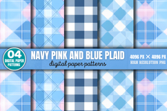 Navy Pink and Blue Plaid Digital Paper Bundle PNG Product Image 5