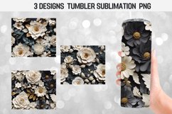 3D Black &amp; White Flowers Tumbler Sublimation Designs Product Image 1