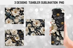 3D Black & White Flowers Tumbler Sublimation Designs Product Image 1