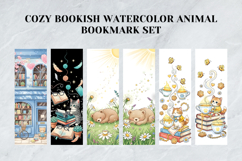 Cozy Bookish Whiskers Bookmark Set,Watercolor Reading Animal Product Image 5