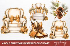 Gold Christmas Watercolor Clipart Sublimation Product Image 1