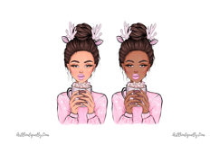 Pink Christmas Girl with Coffee | Winter PNG Product Image 4