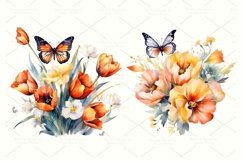 Digital set of 11 watercolor flowers with Butterfly PNG Product Image 5