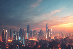 Vibrant City Skyline Sunset Panorama Product Image 1